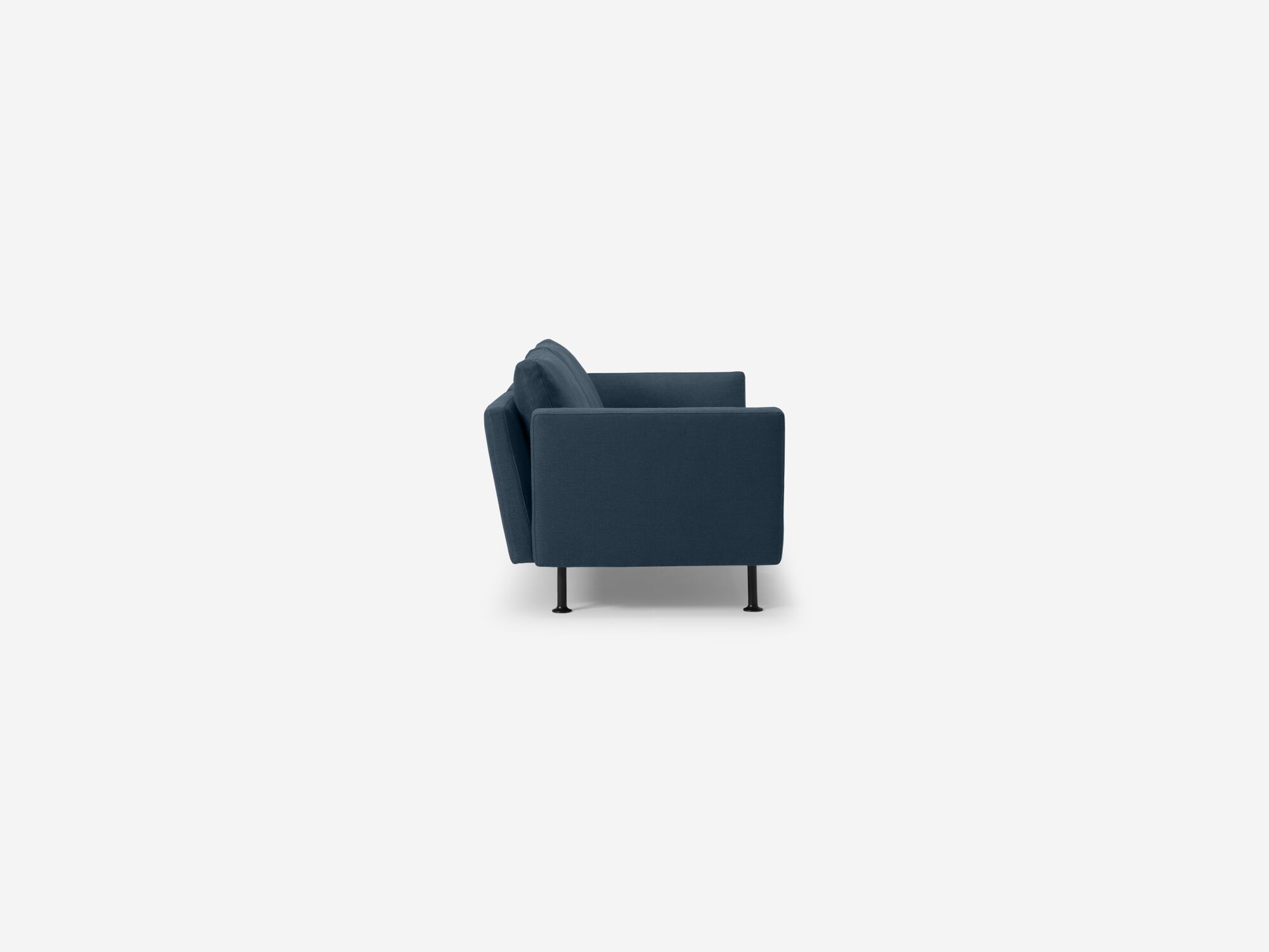 Side view of blue modern loveseat
